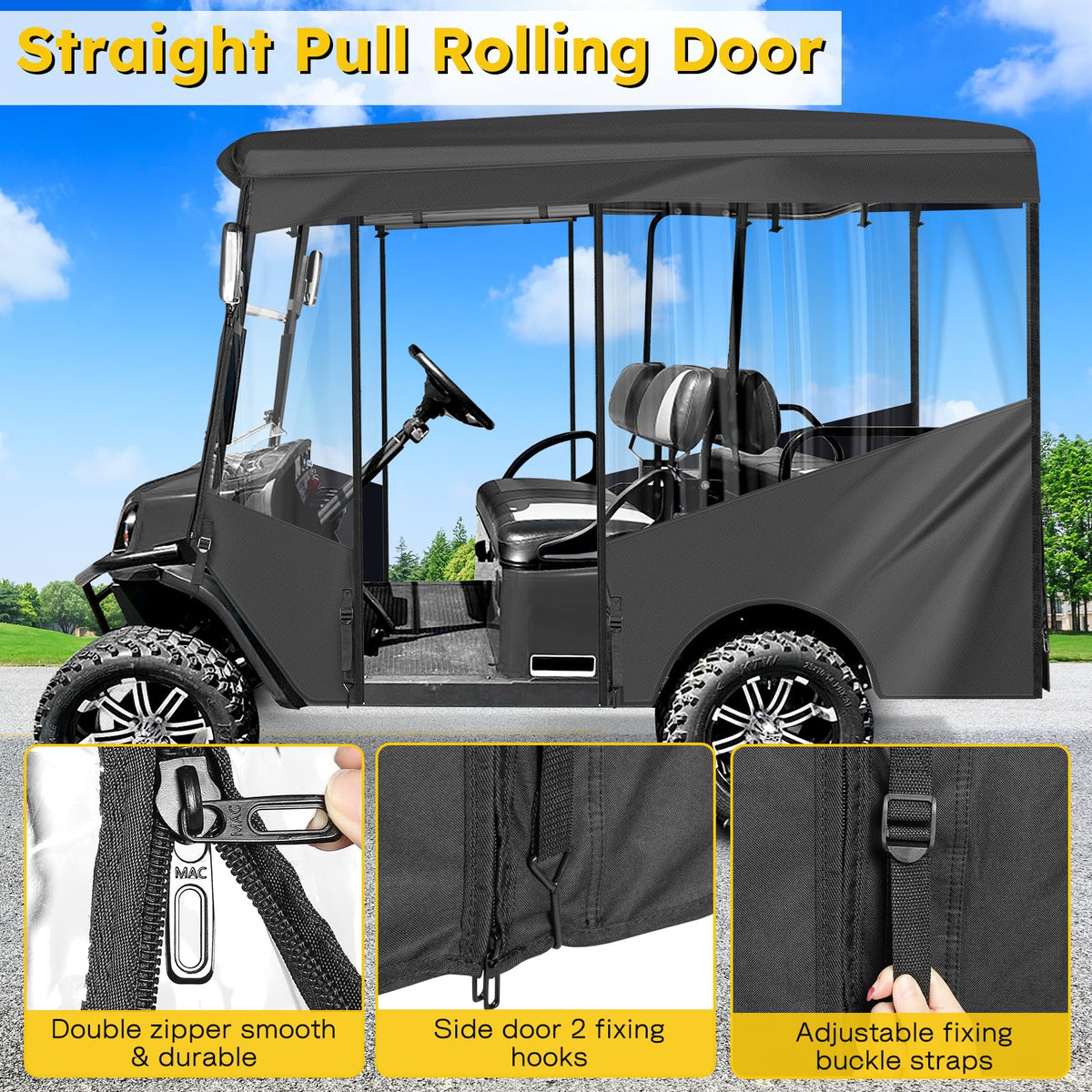 SANXIACAR buckle straps securing the enclosure for windy conditions.