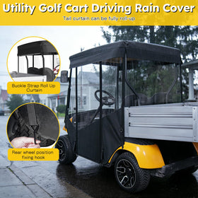 Buckle straps improve stability against strong winds for EZGO TXT enclosure.