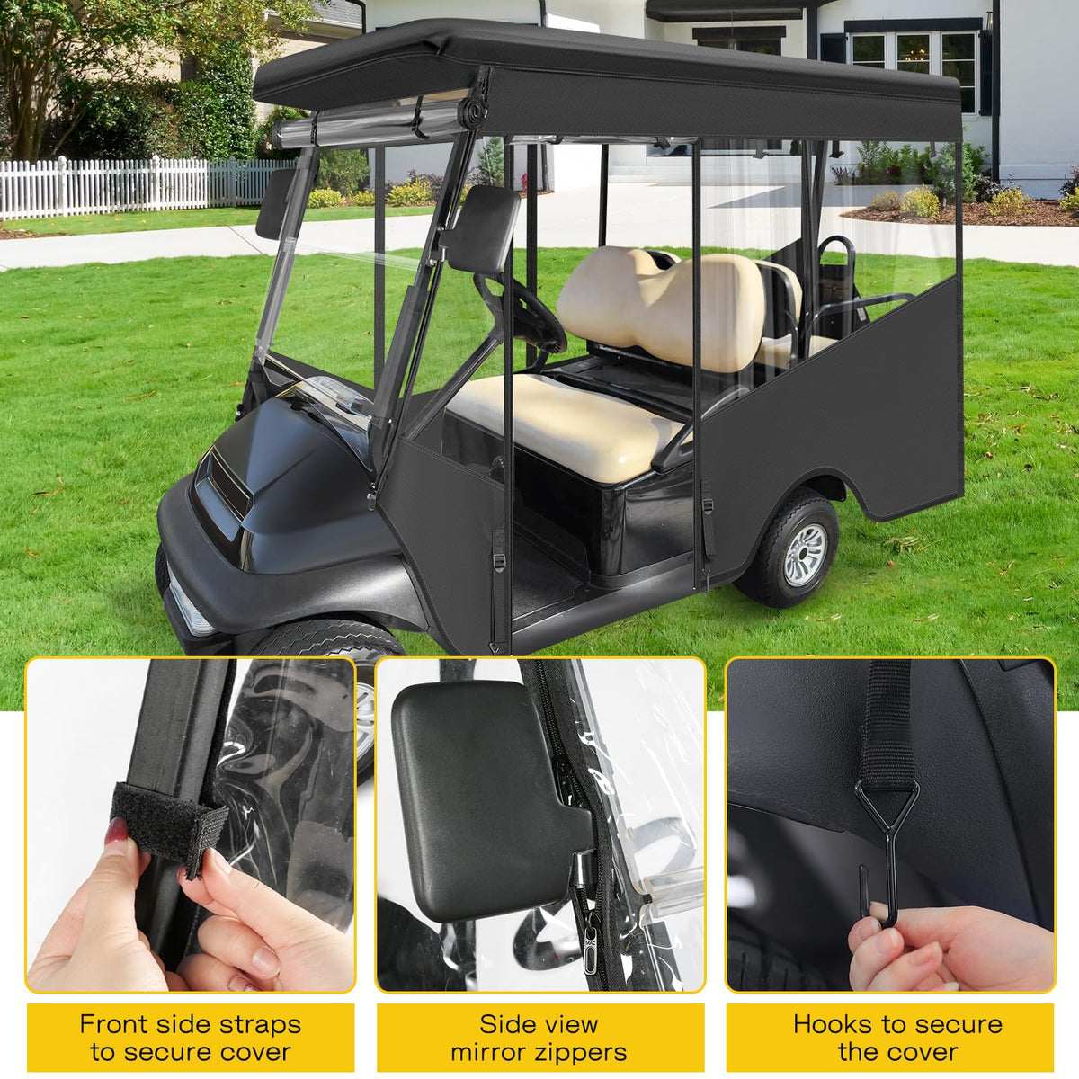 SANXIACAR extended-roof coverage protecting the cart in variable weather