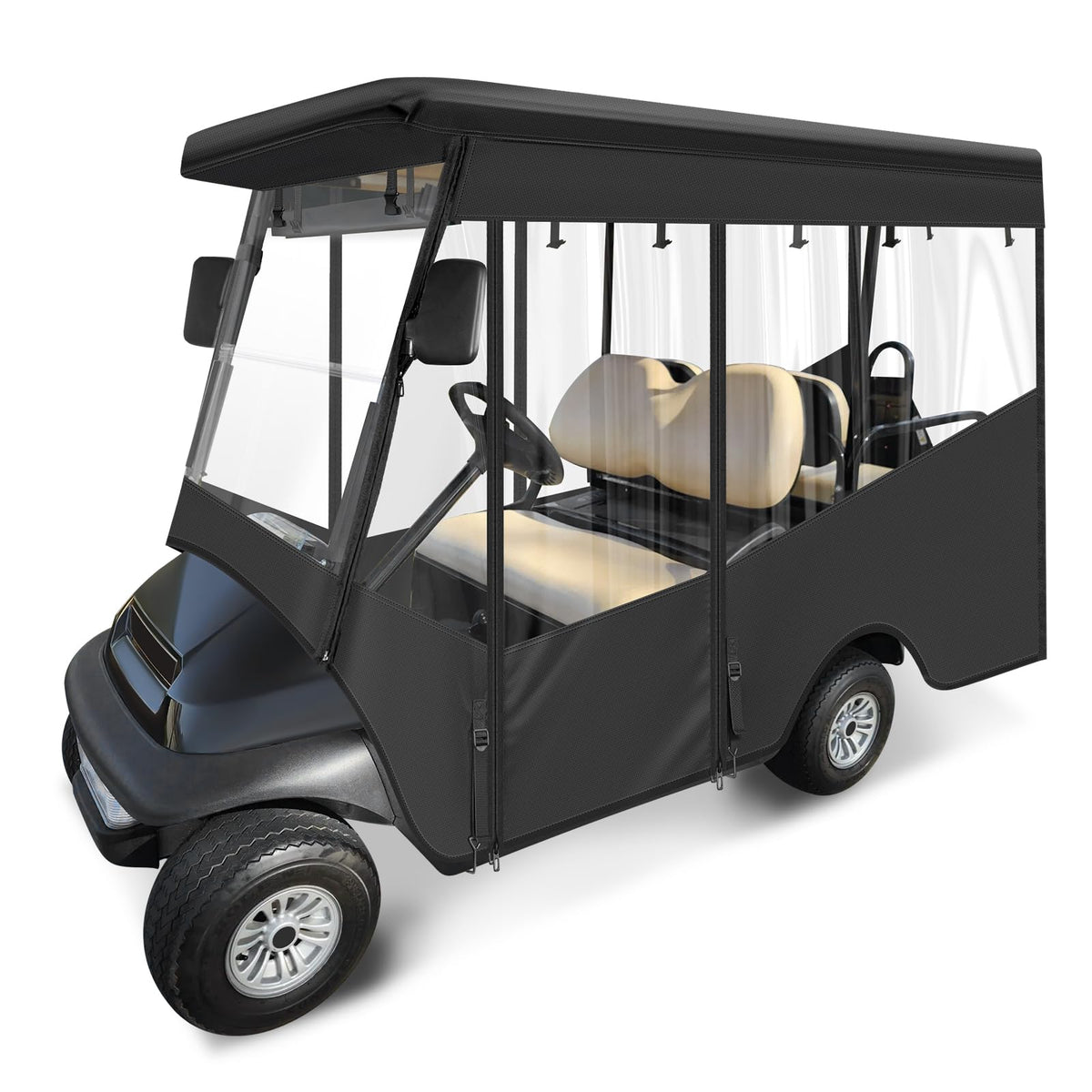 SANXIACAR golf cart enclosure front view with extended roof for all-season protection