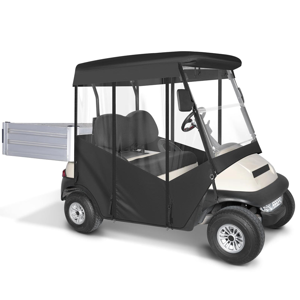 SANXIACAR golf cart enclosure front view showing weatherproof protection for Club Car Precedent