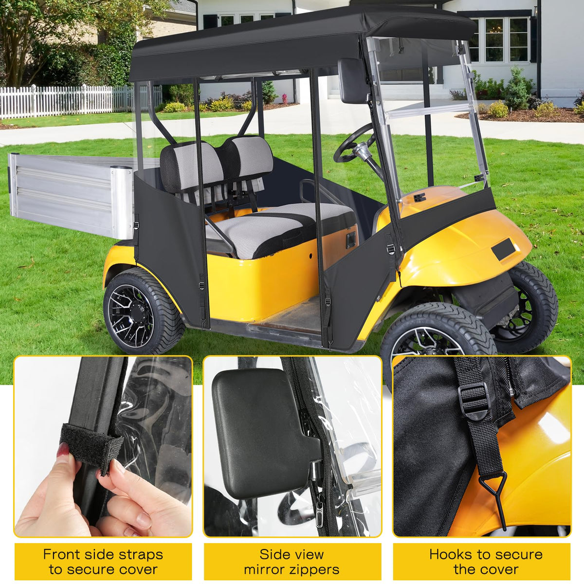 Full roll-up doors enable easy access and ventilation for the EZGO TXT enclosure.