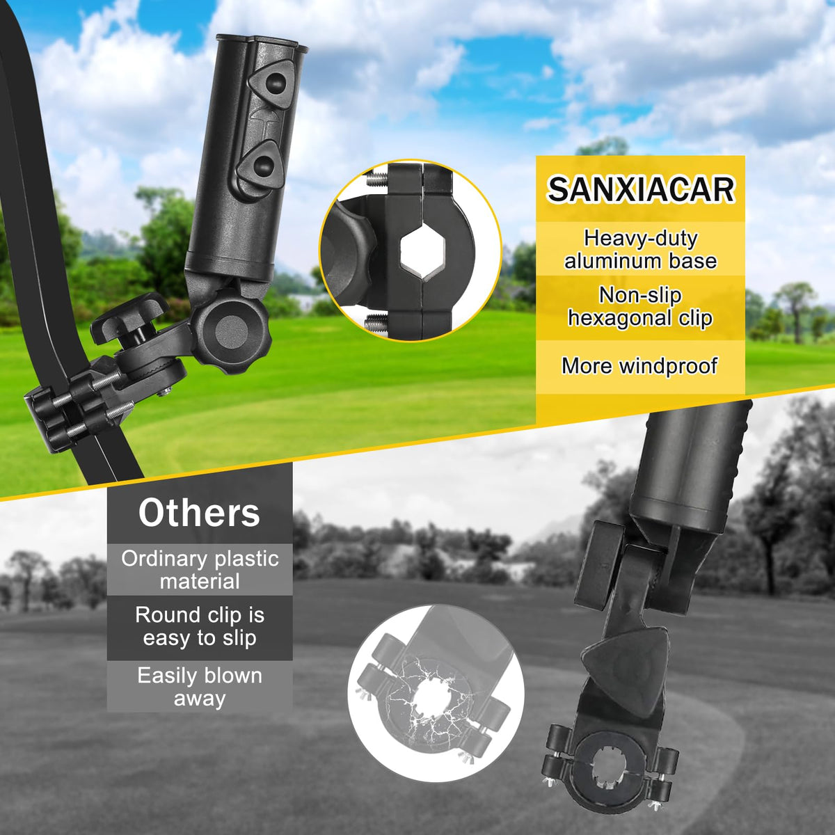 SANXIACAR mount works with strollers, bikes, wheelchairs for on-the-go shade.