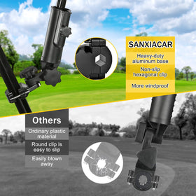 SANXIACAR universal umbrella mount fits carts, strollers, wheelchairs, bikes, and beach chairs.
