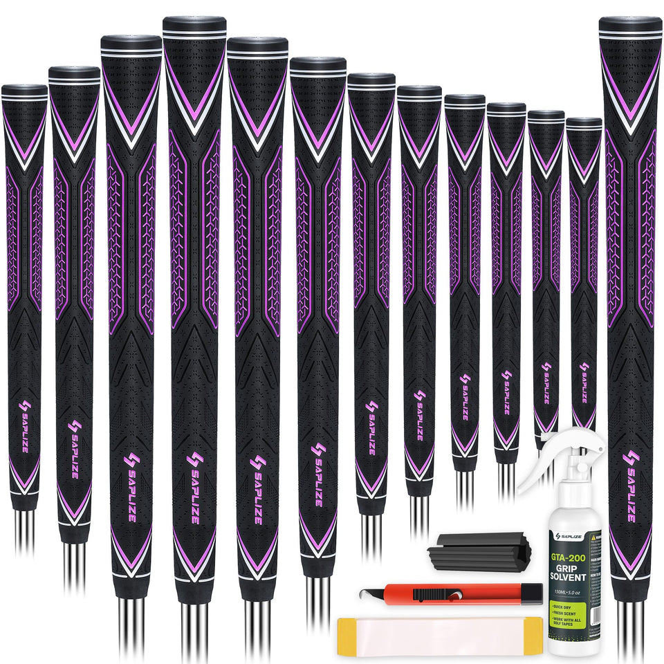 Saplize CC10 13-pack golf grips displayed as a premium replacement for steadier swings