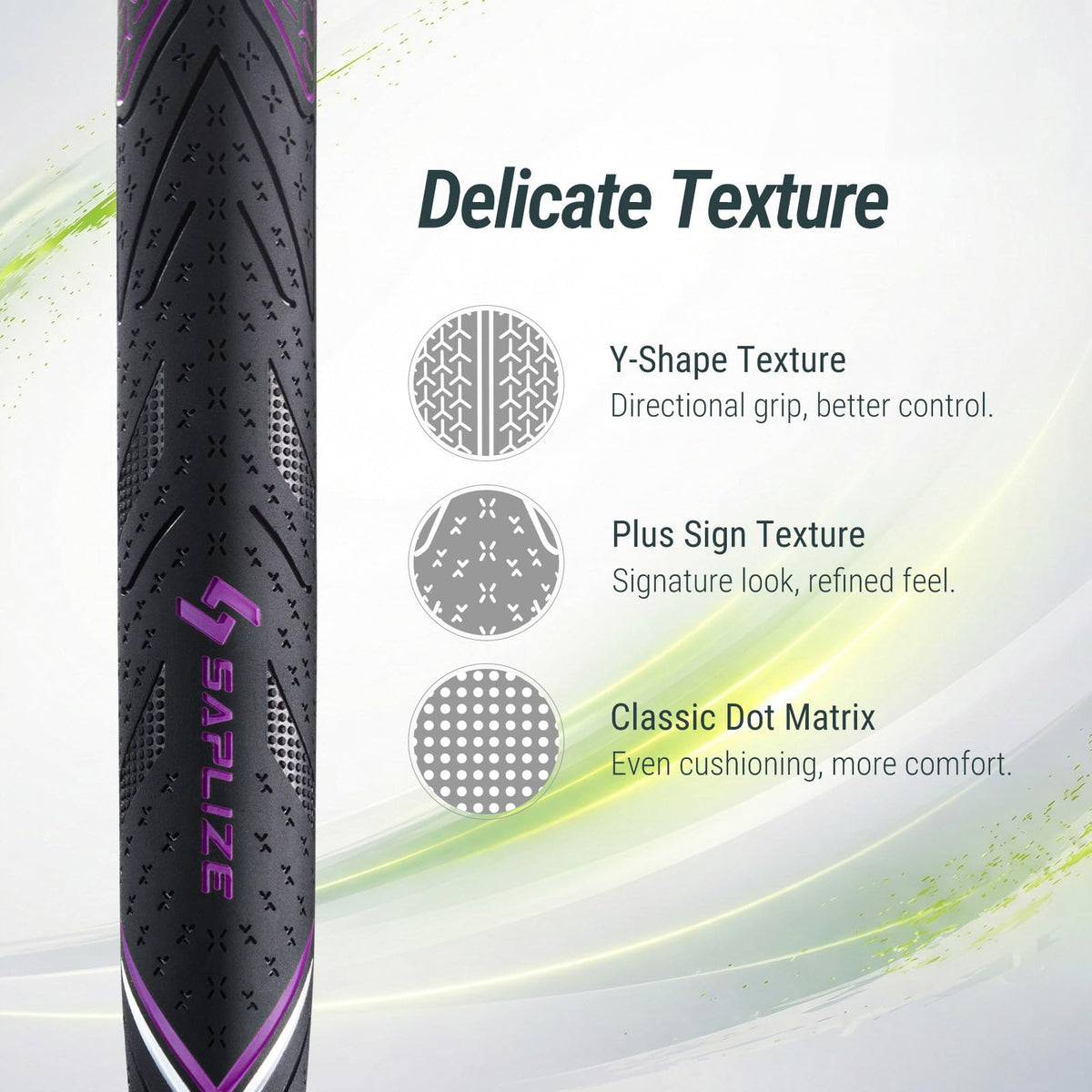 Saplize CC10 standard red golf grip highlights shock absorption to stabilize your swing.