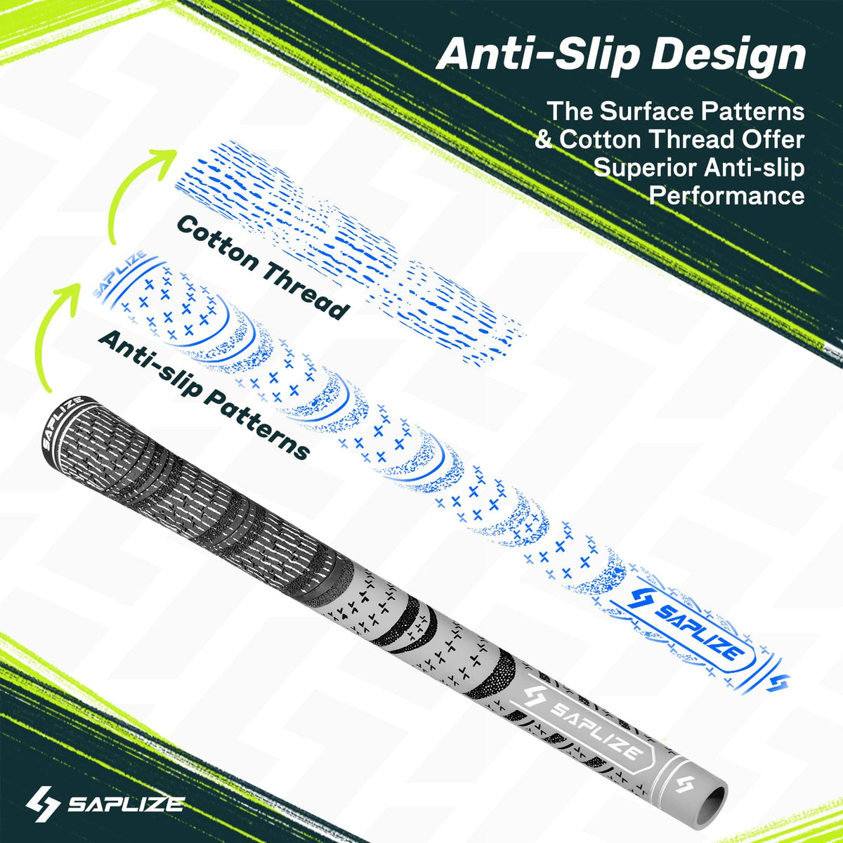 Saplize Cross Cord Golf Grips White Standard for a steady, low-taper swing.