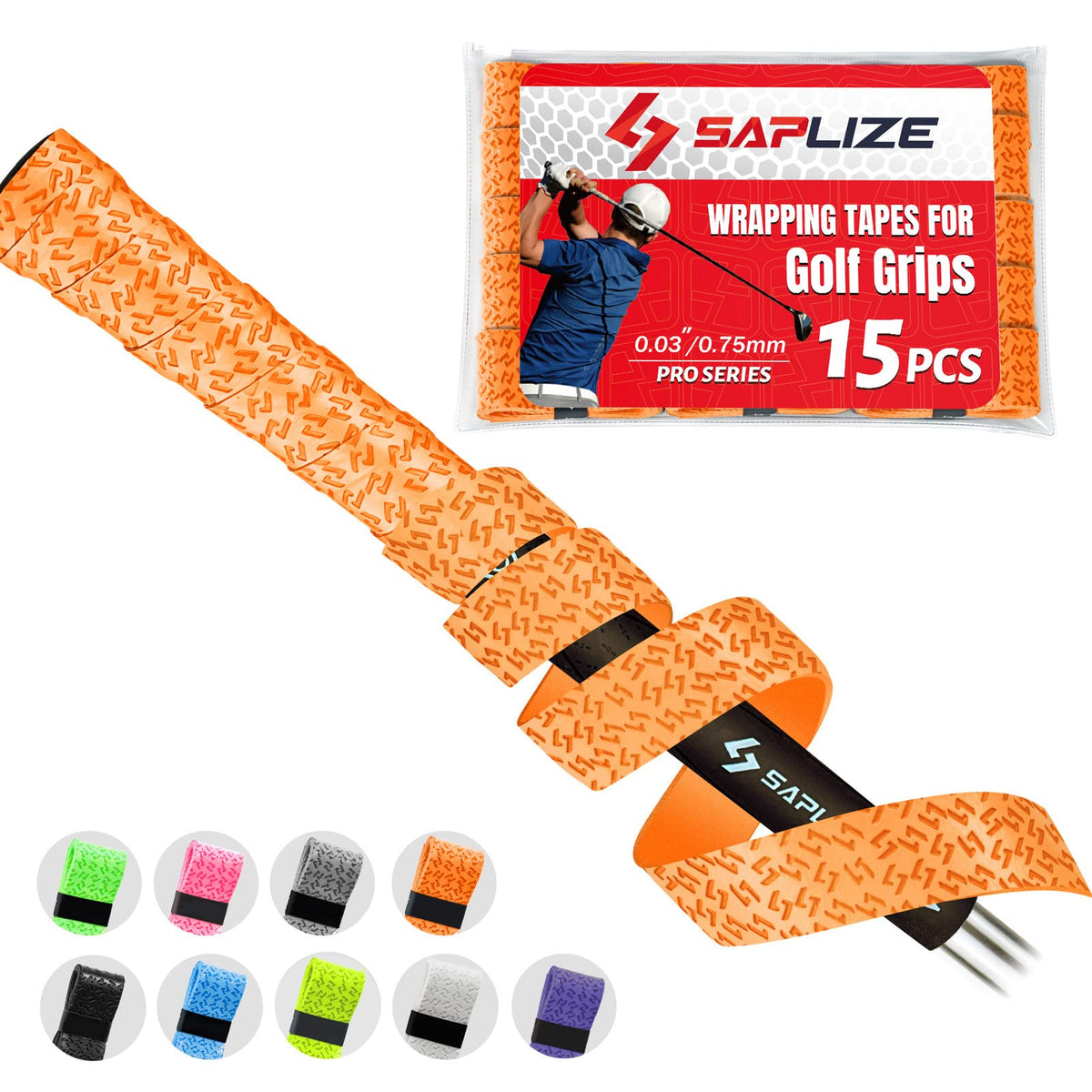 SAPLIZE golf grip wrapping tapes shown in the application process for quick regrip