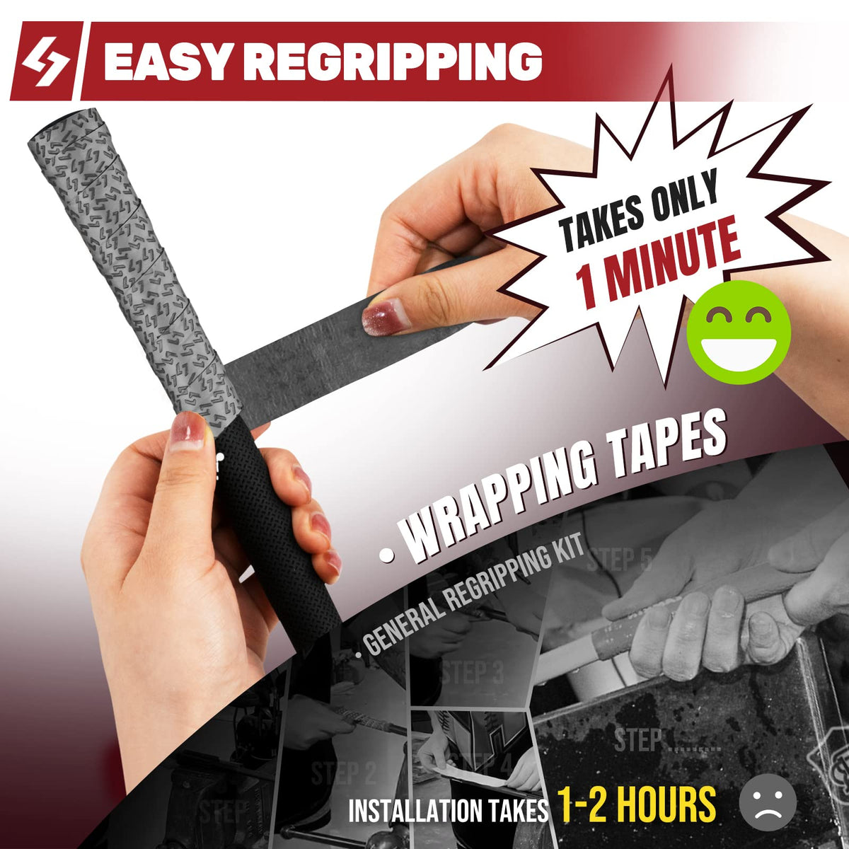 SAPLIZE wrap-in-use demonstrates peel-and-wrap method for fast grip upgrade