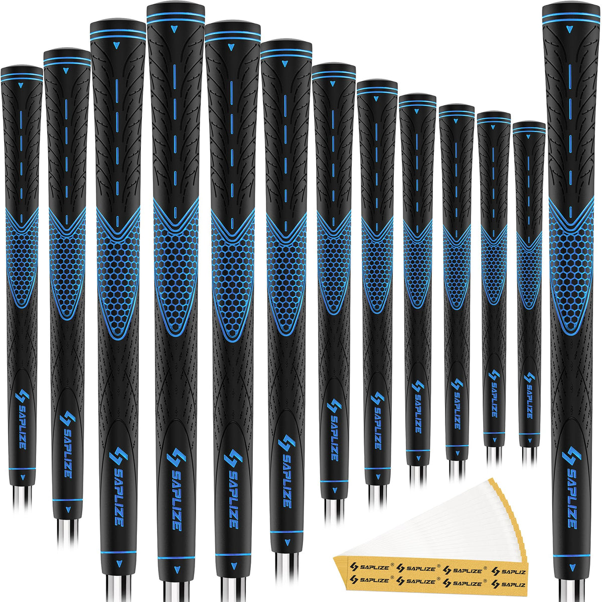 SAPLIZE 13-pack blue golf grips offer consistent feel and traction