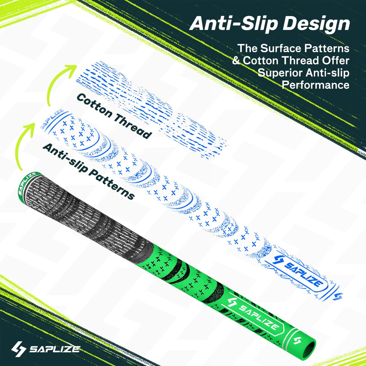 Low-taper SAPLIZE grip reduces hand tension for smoother, controlled shots