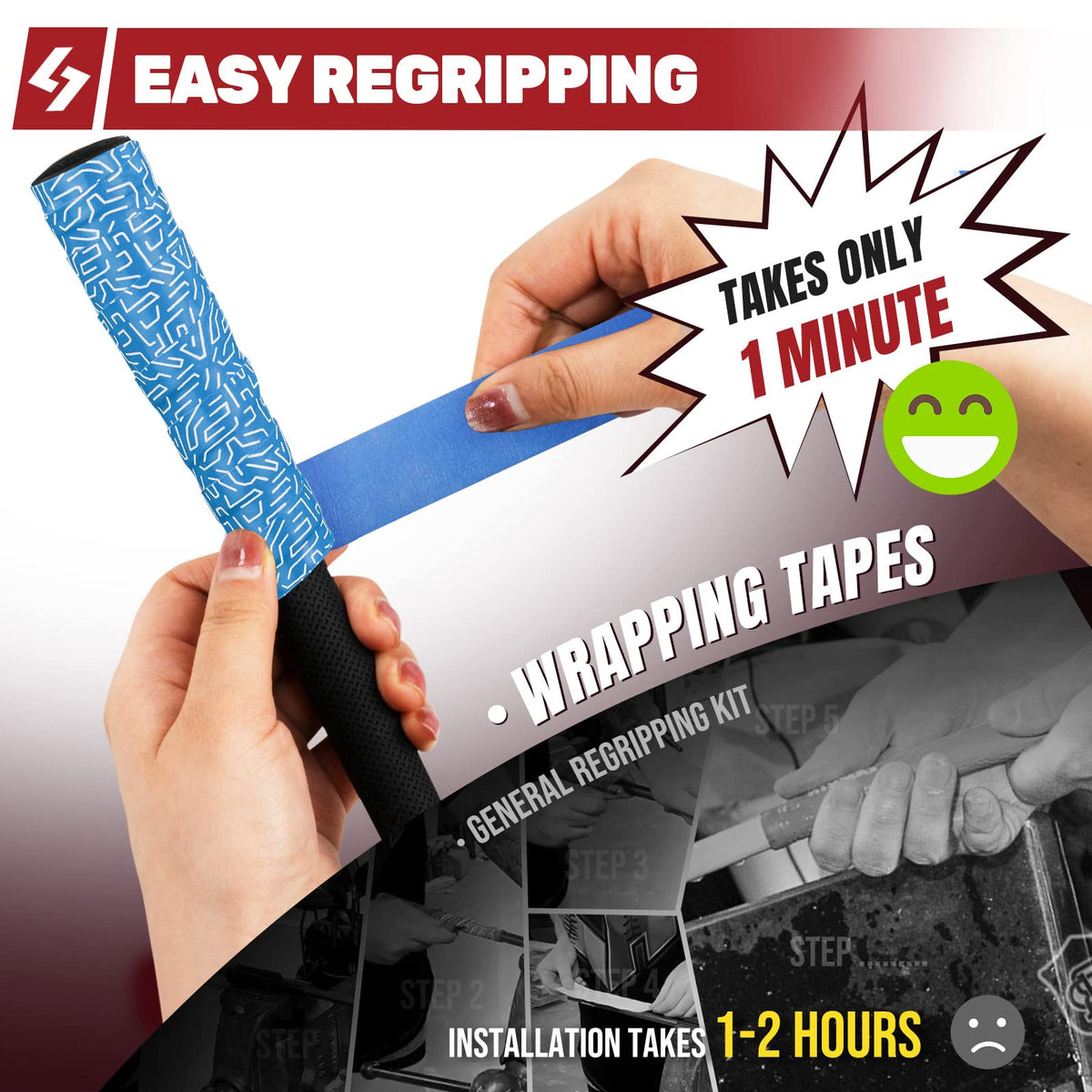 SAPLIZE peel-wrap-seal golf grip tape demonstrates quick, tool-free regrip
