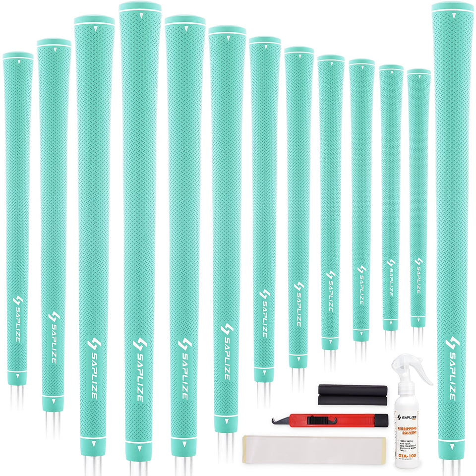 SAPLIZE 13-pack mint green golf grips for improved control and comfort.
