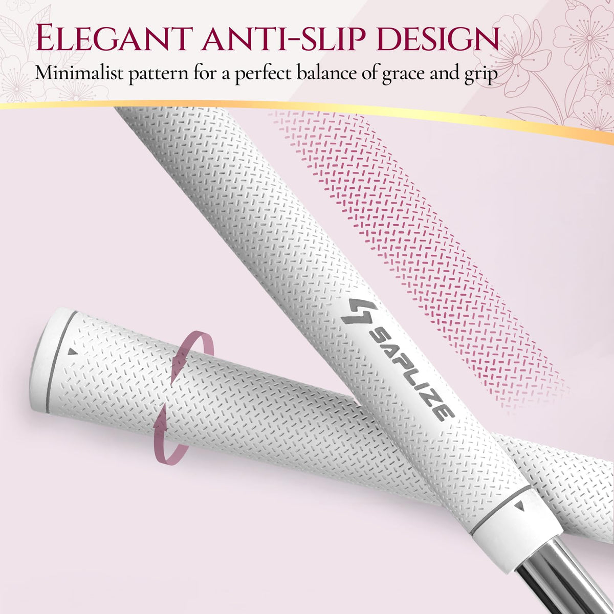 SAPLIZE Women's Exclusive Golf Grips back view highlights smooth, skin-friendly surface.