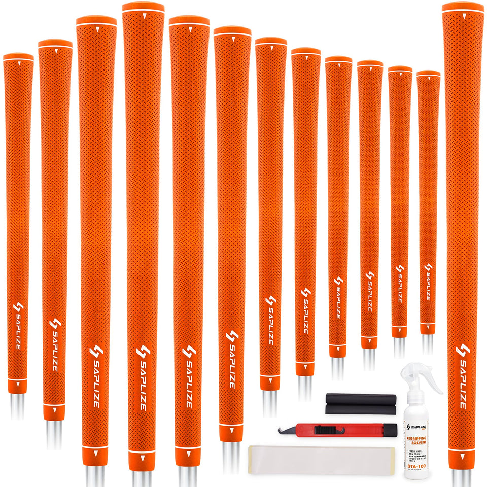SAPLIZE women's exclusive golf grips in orange front view for stylish control