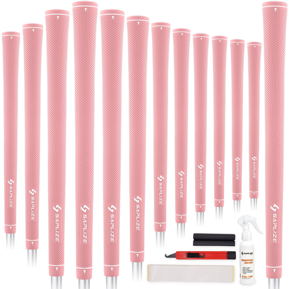 SAPLIZE women's exclusive golf grips pack front view in pink, highlighting minimalist design.