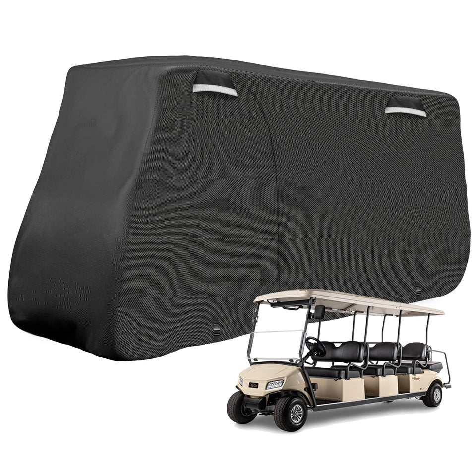 SAPUBK golf cart cover 8-passenger full-fit protects from rain and sun.