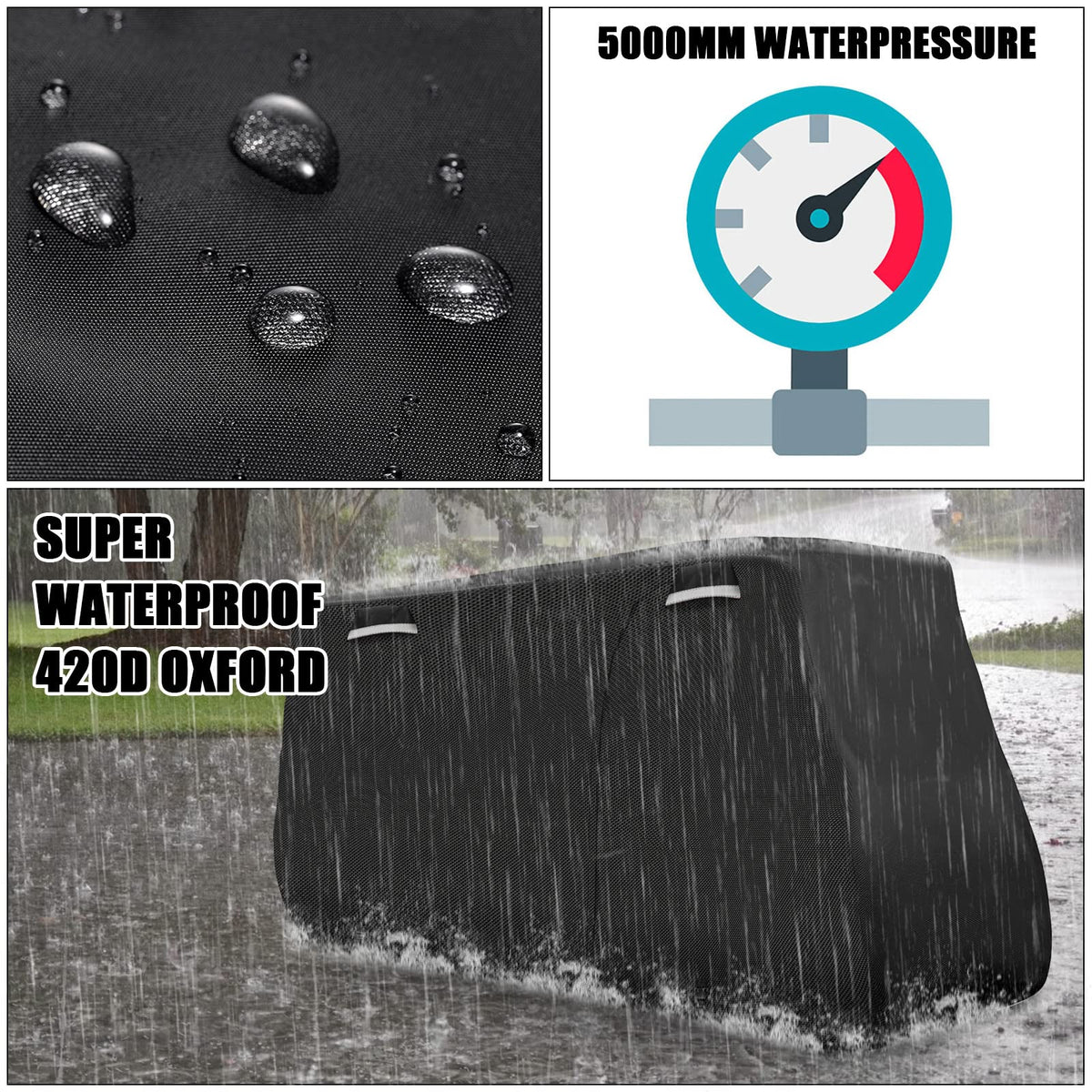 SAPUBK golf cart cover breathable vents reduce interior moisture.