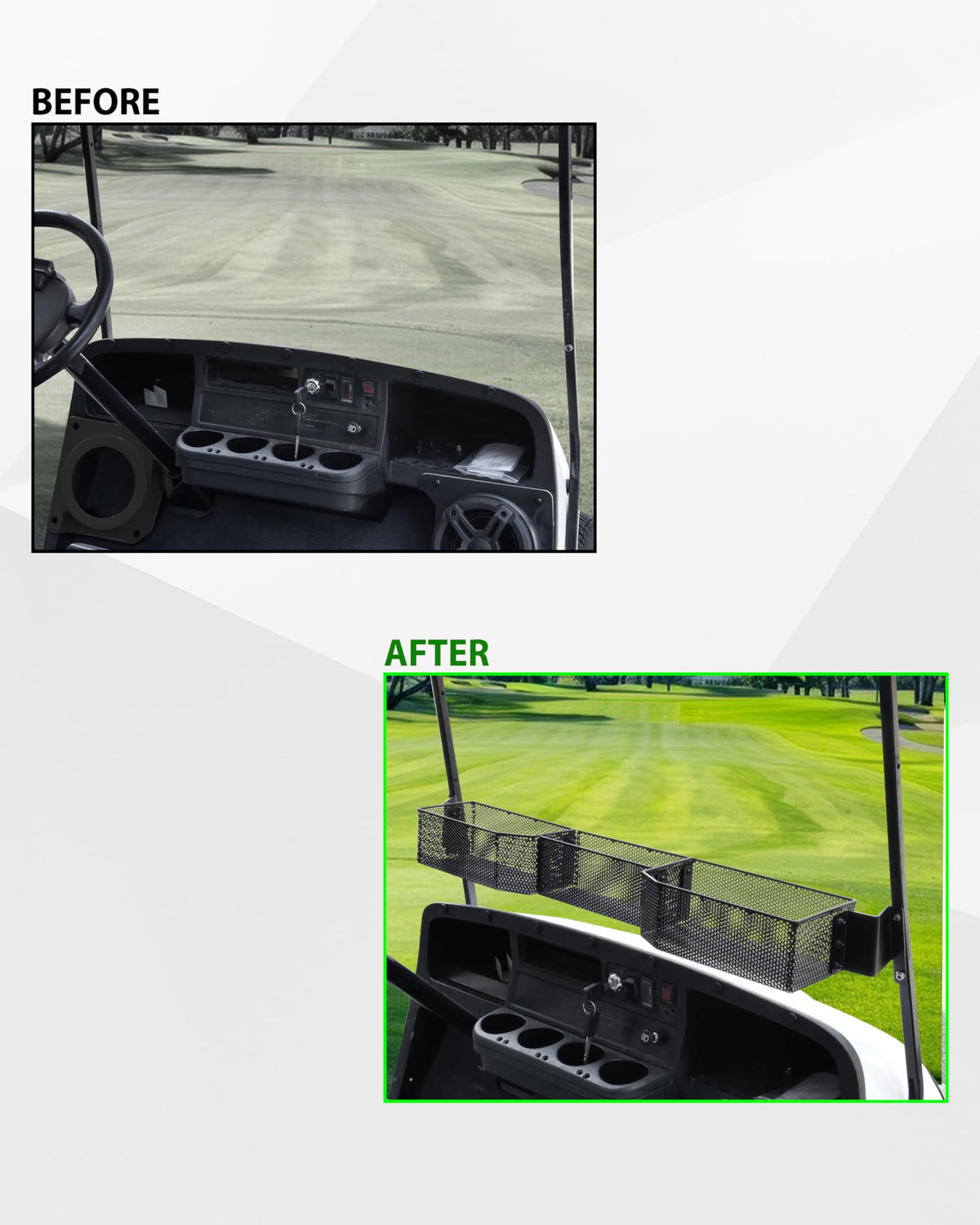 SAUTVS compartmentalized front basket design separates items for quick access.