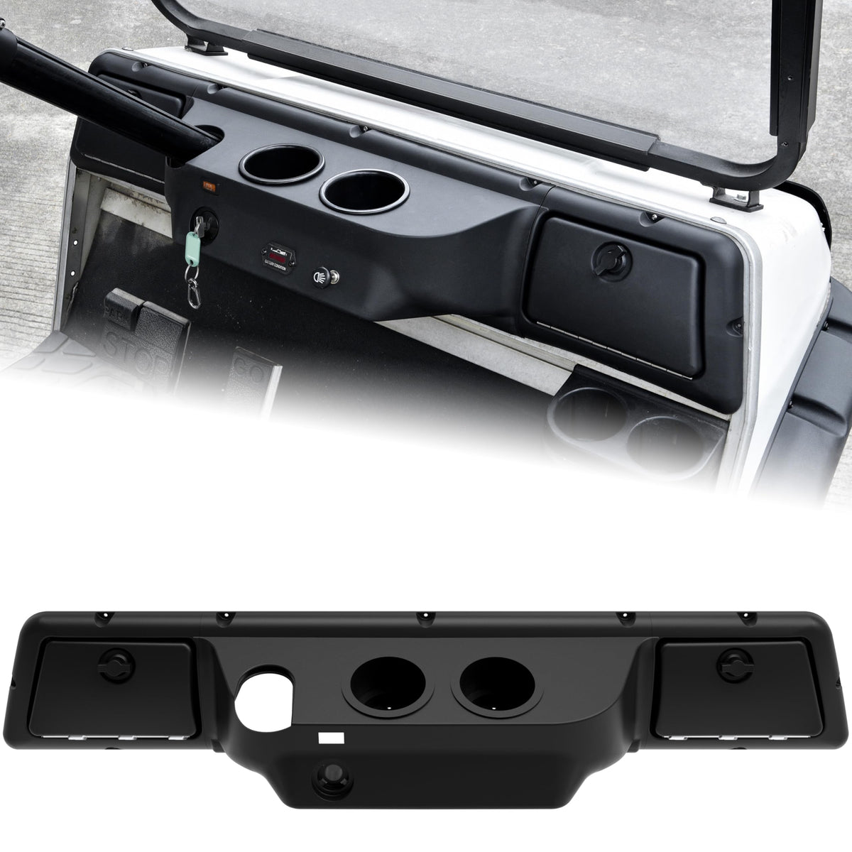 SAUTVS dashboard cover assembly on Club Car DS enhances interior aesthetics and durability.