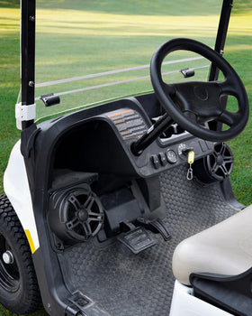 SAUTVS EZGO Valor 2025 front dash design blends with cart styling.