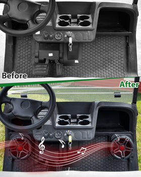 SAUTVS EZGO Valor 2025 under-dash pod side angle shows compact front-mount design.