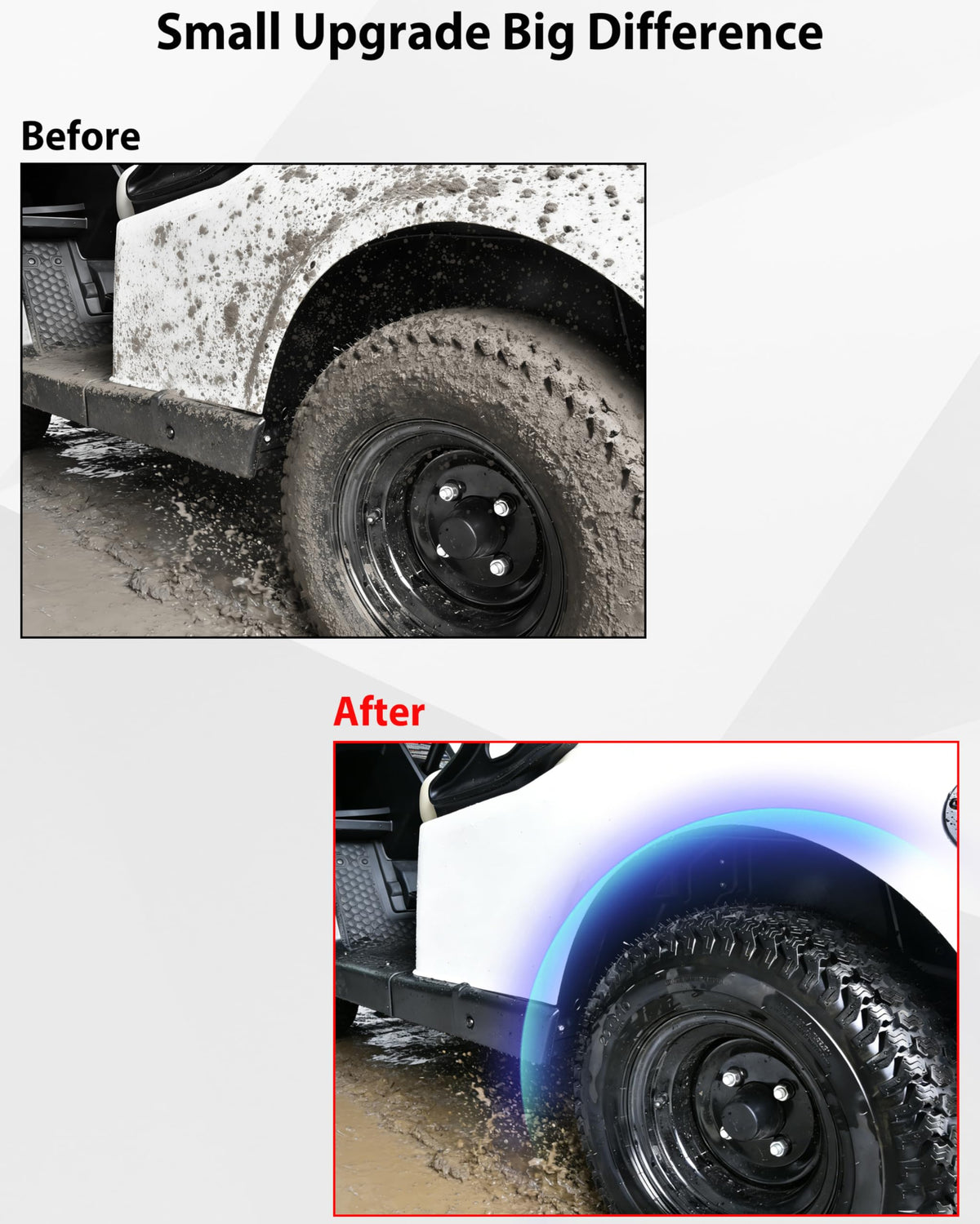 SAUTVS gloss black fender flare boosts EZGO Valor appearance.