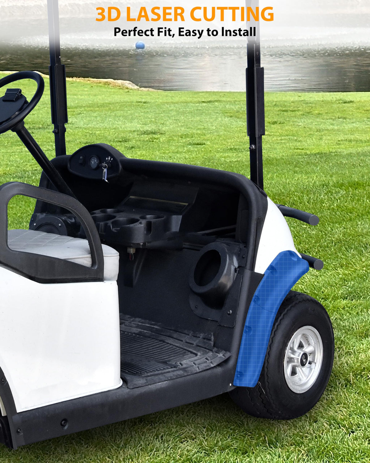 SAUTVS EZGO RXV front flare installation offers precise, tool-free fit.