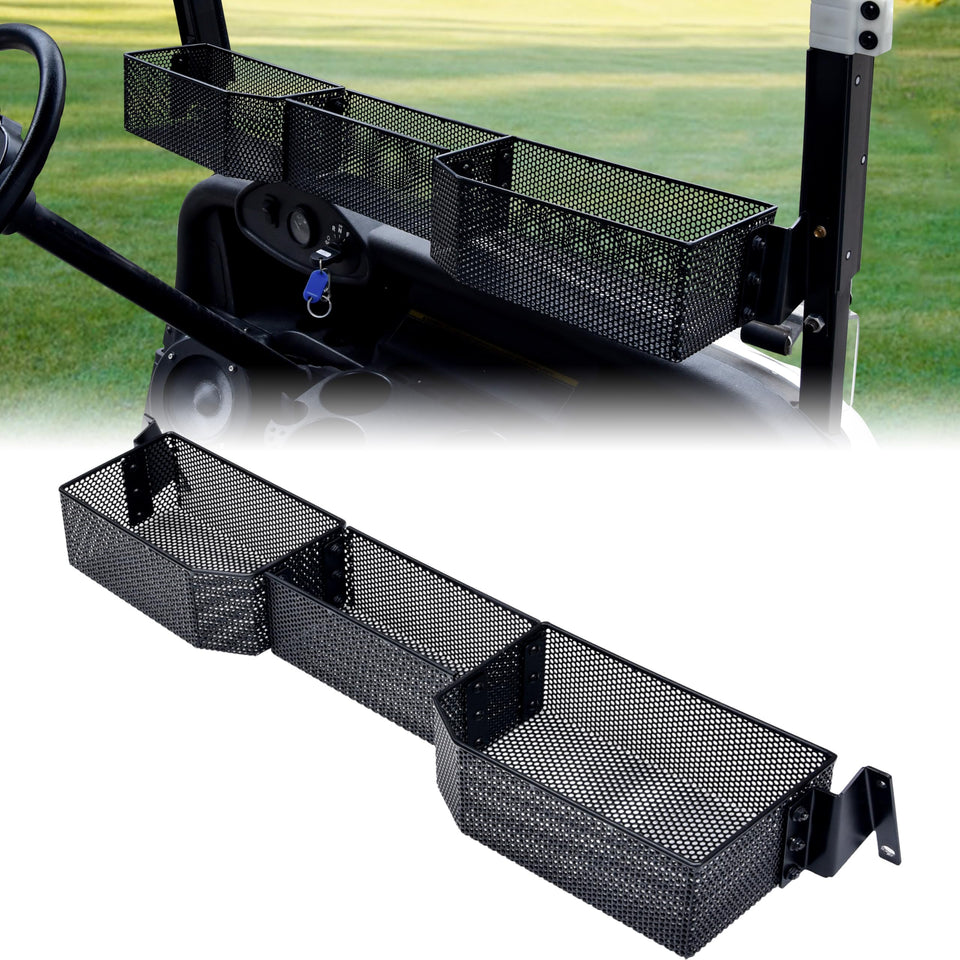 SAUTVS inner front storage basket on EZ-GO RXV 2008+ front view; organized compartments.
