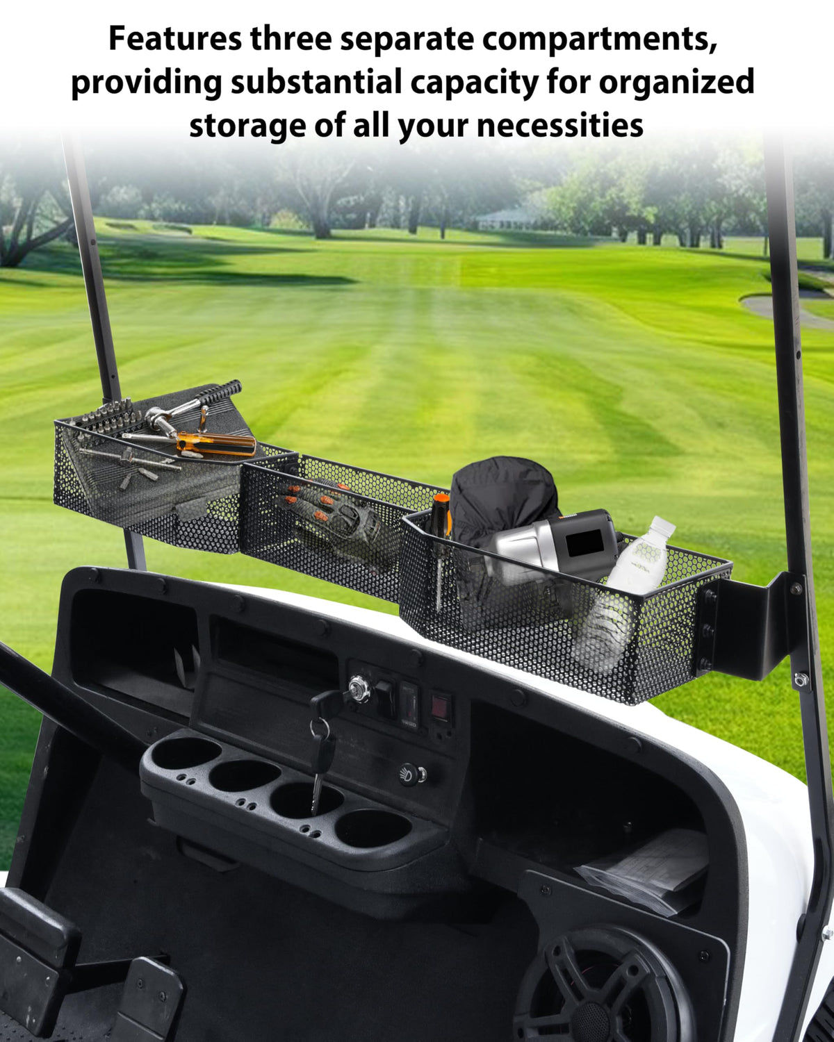 Durable SAUTVS metal basket with black powder coating withstands daily use.