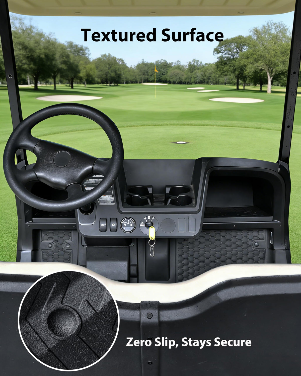 SAUTVS non-slip 3D texture dash mat secures items on EZGO RXV Valor.