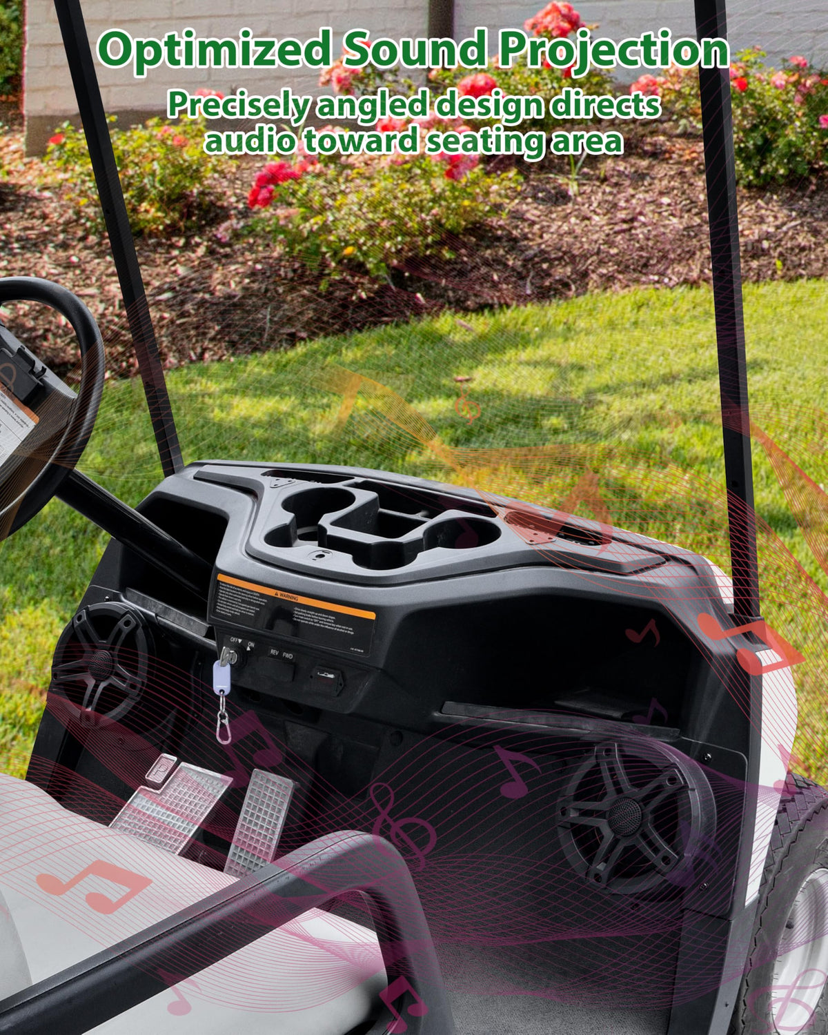 SAUTVS precise-angle design directs sound toward driver and passenger.