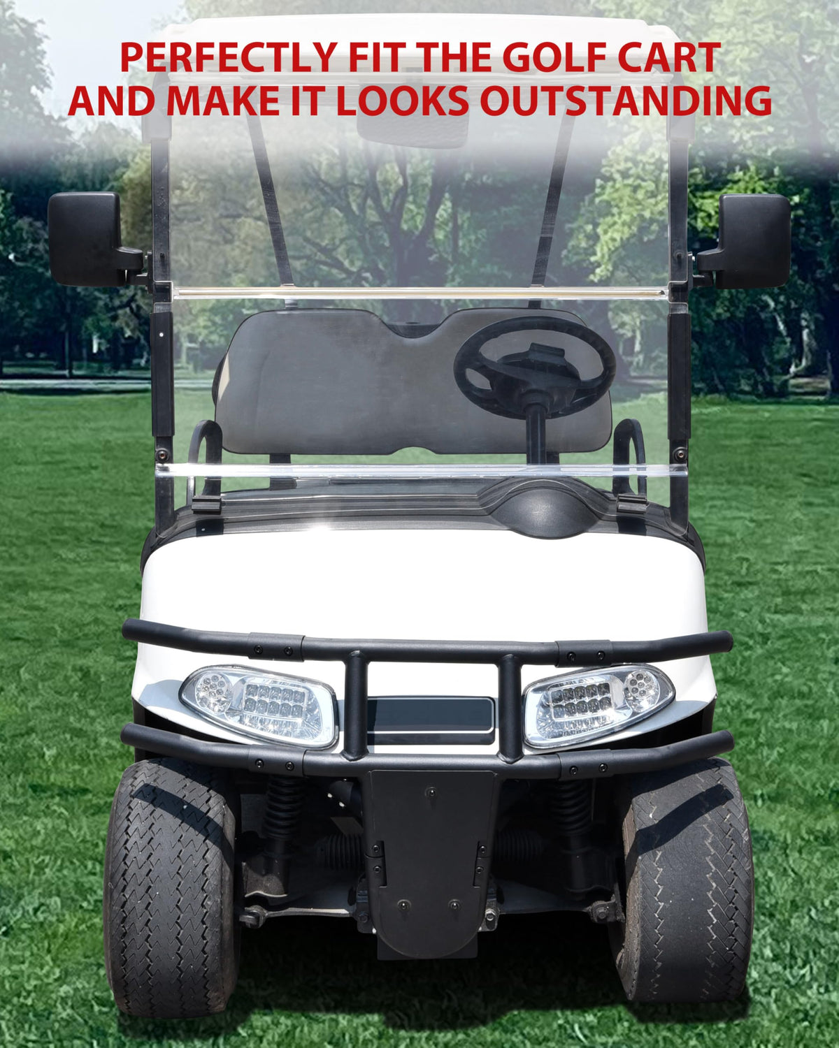 SAUTVS scratch-resistant finish front guard maintains bold look on rough terrain.