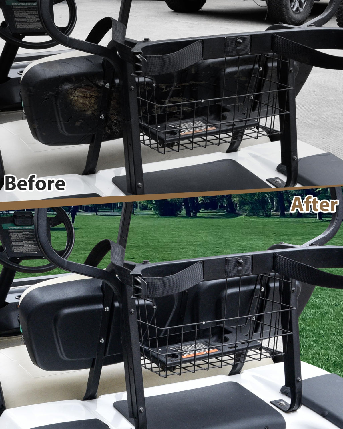 SAUTVS polypropylene seat back cap emphasizes durability and easy cleaning.