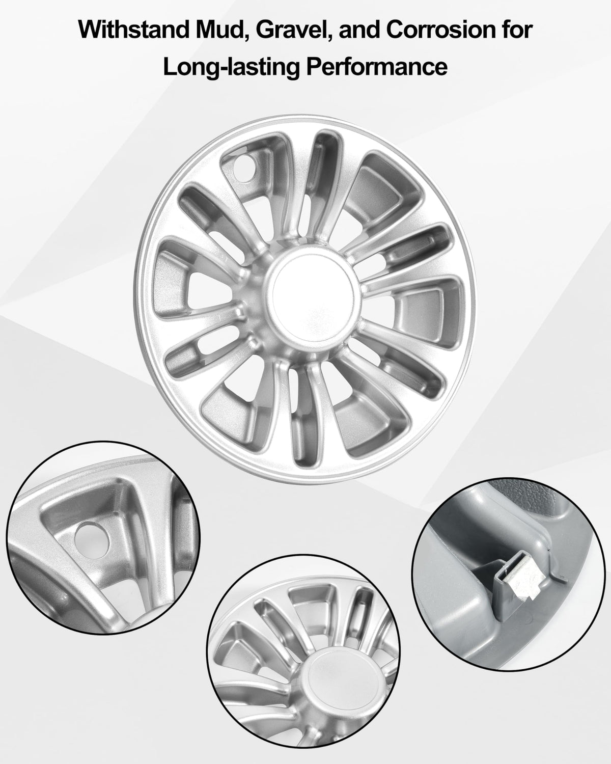 SAUTVS silver hub cap close-up shows premium PP material