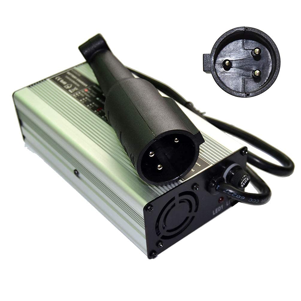 ScaAuto 48V 5A charger with 3-pin round plug for Club Car DS Precedent.