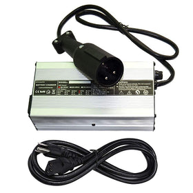 ScaAuto 48V 5A charger front view showing portable design for overnight golf cart charging.