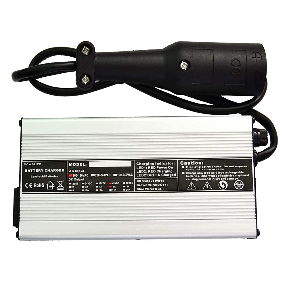 ScaAuto 48V 5A charger designed for overnight charging (4–7 hours).