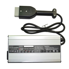 ScaAuto 36V 5A charger with Anderson SB50 and handle for easy overnight charging.