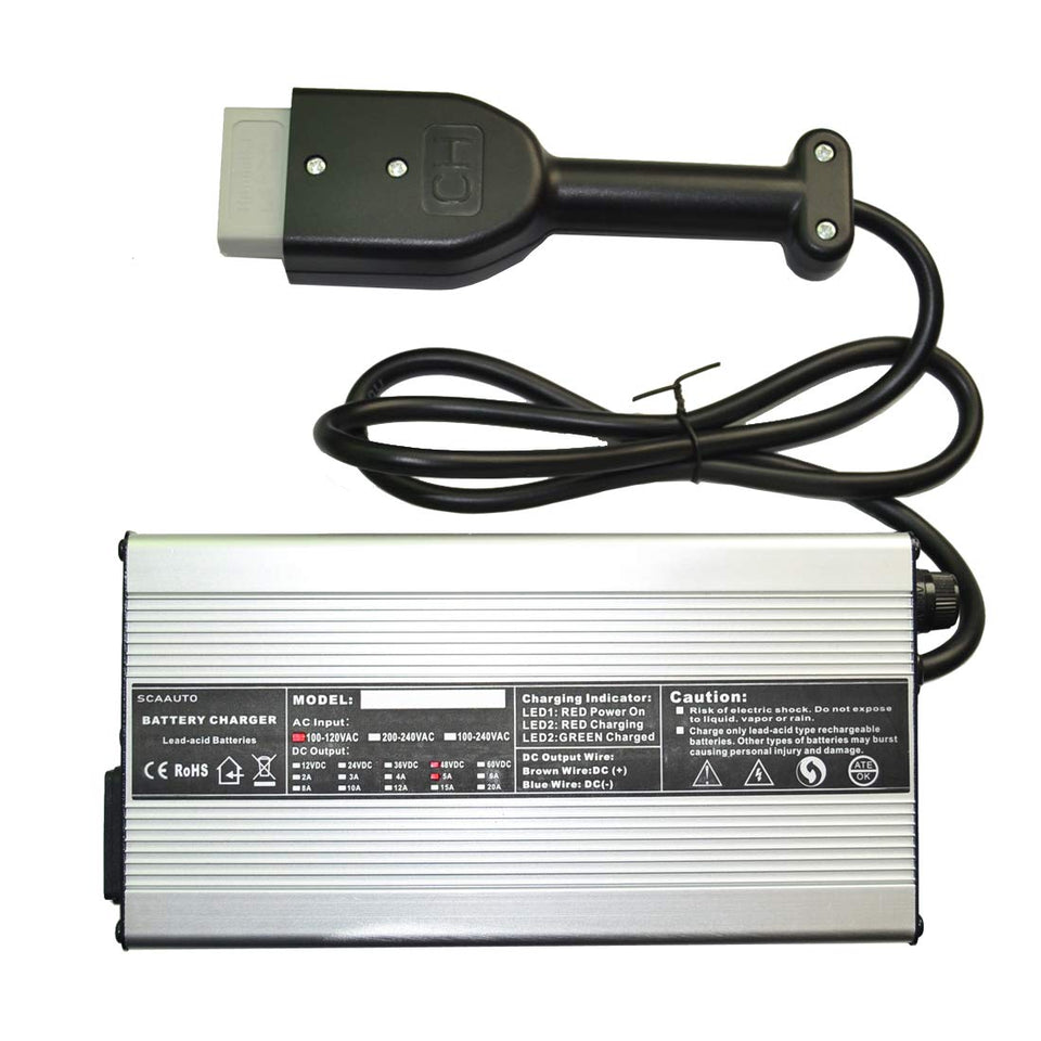 ScaAuto 48V 5A charger with Anderson SB50 plug for reliable overnight charging
