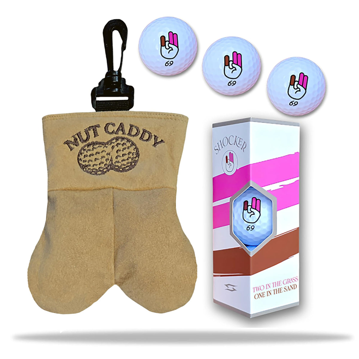 Scale Wear Design Nut Caddy front view holding golf balls and tees
