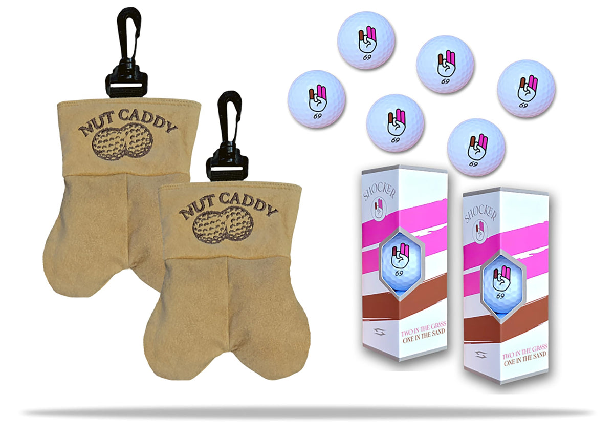 Scale Wear Design NutCaddy clip-on on golf bag for quick ball access.