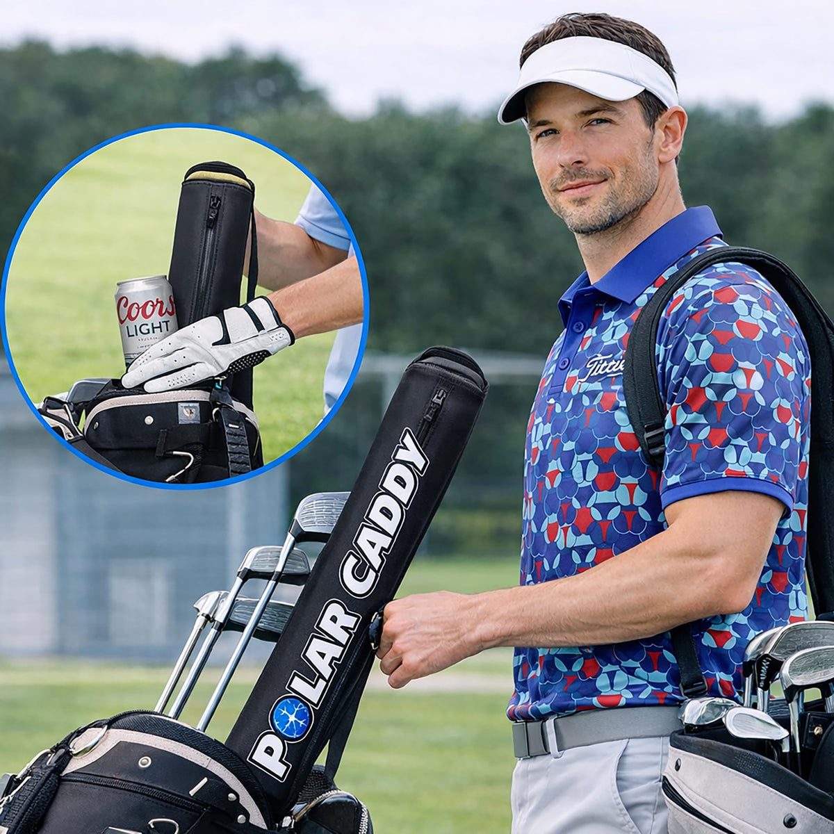 Polar Caddy with removable shoulder strap ready for travel and transport.