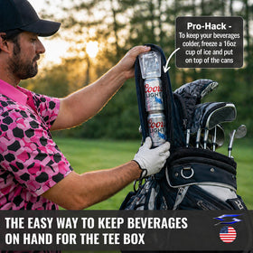 Polar Caddy in action showing a slim, unobtrusive fit on the bag.