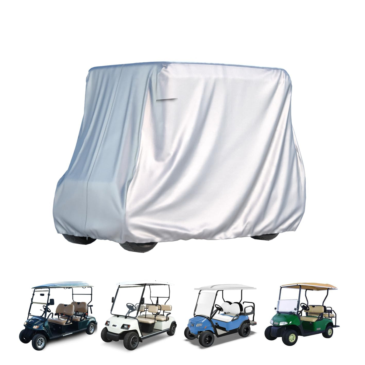 ScarabWrap 2/4 passenger cover protects a Yamaha EZGO cart from wind and rain.