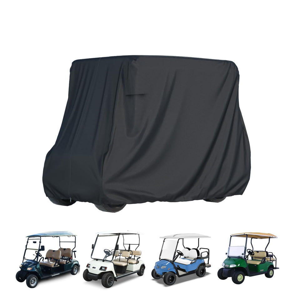 ScarabWrap golf cart cover on Yamaha EZGO protects from rain and dust.