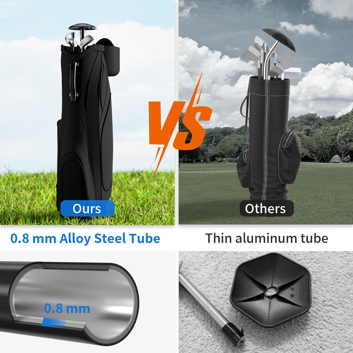 Scisum golf travel pole extended to 56 inches to support large bags.