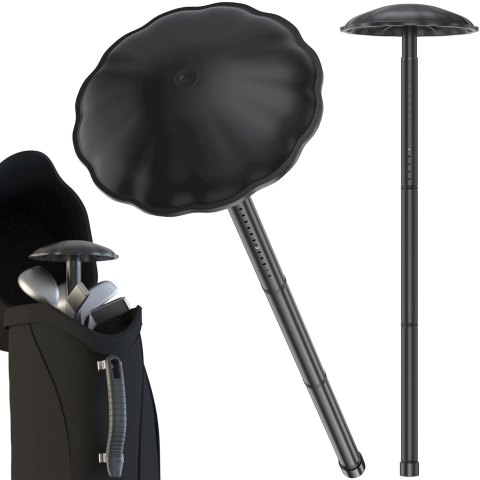 Scisum golf travel pole with ABS cap stabilizes clubs during transit.