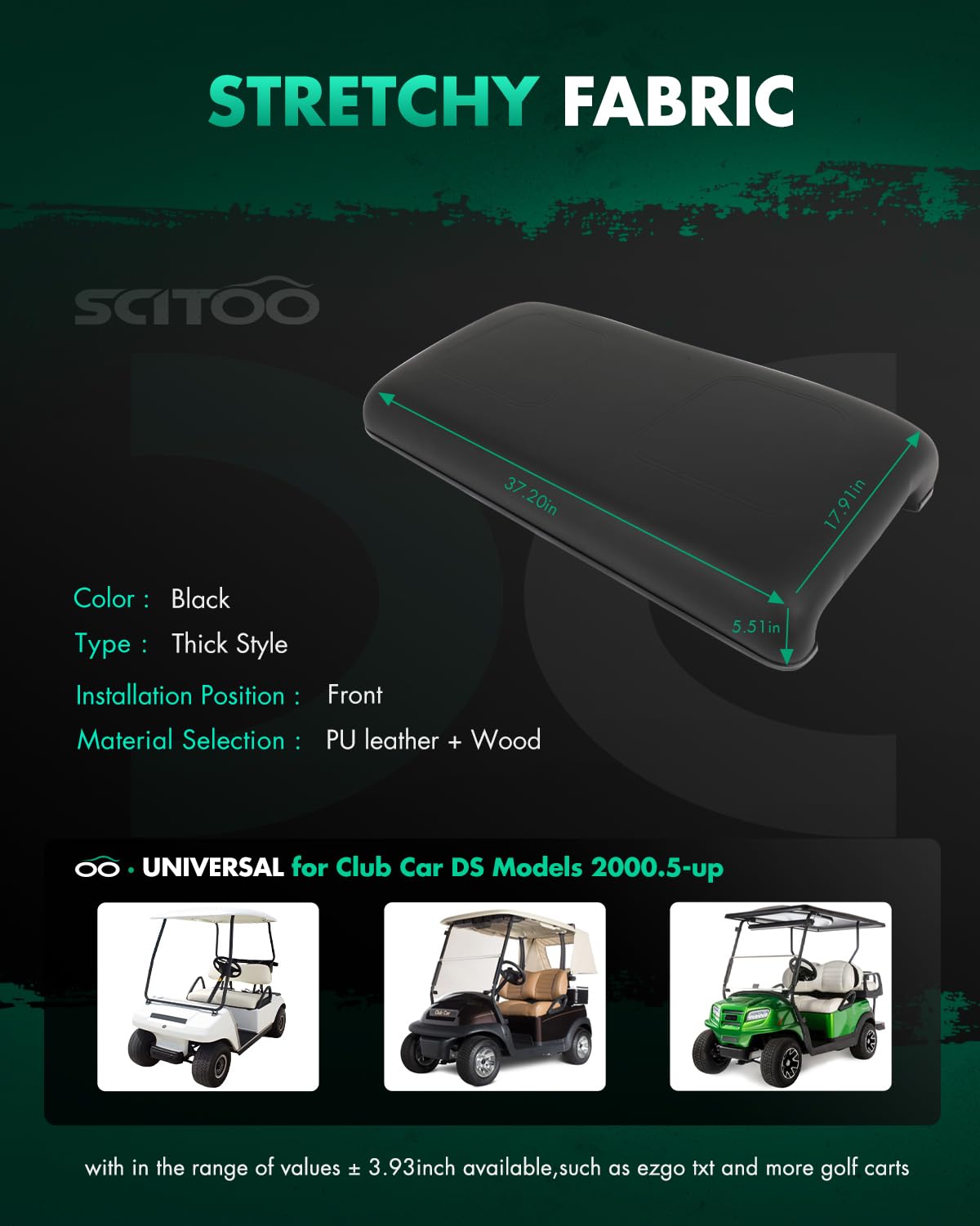 SCITOO Club Car DS front seat cushion in black for durable replacement