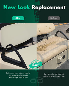 SCITOO Club Car DS front seat fits milky white cushion with clean, elegant look.